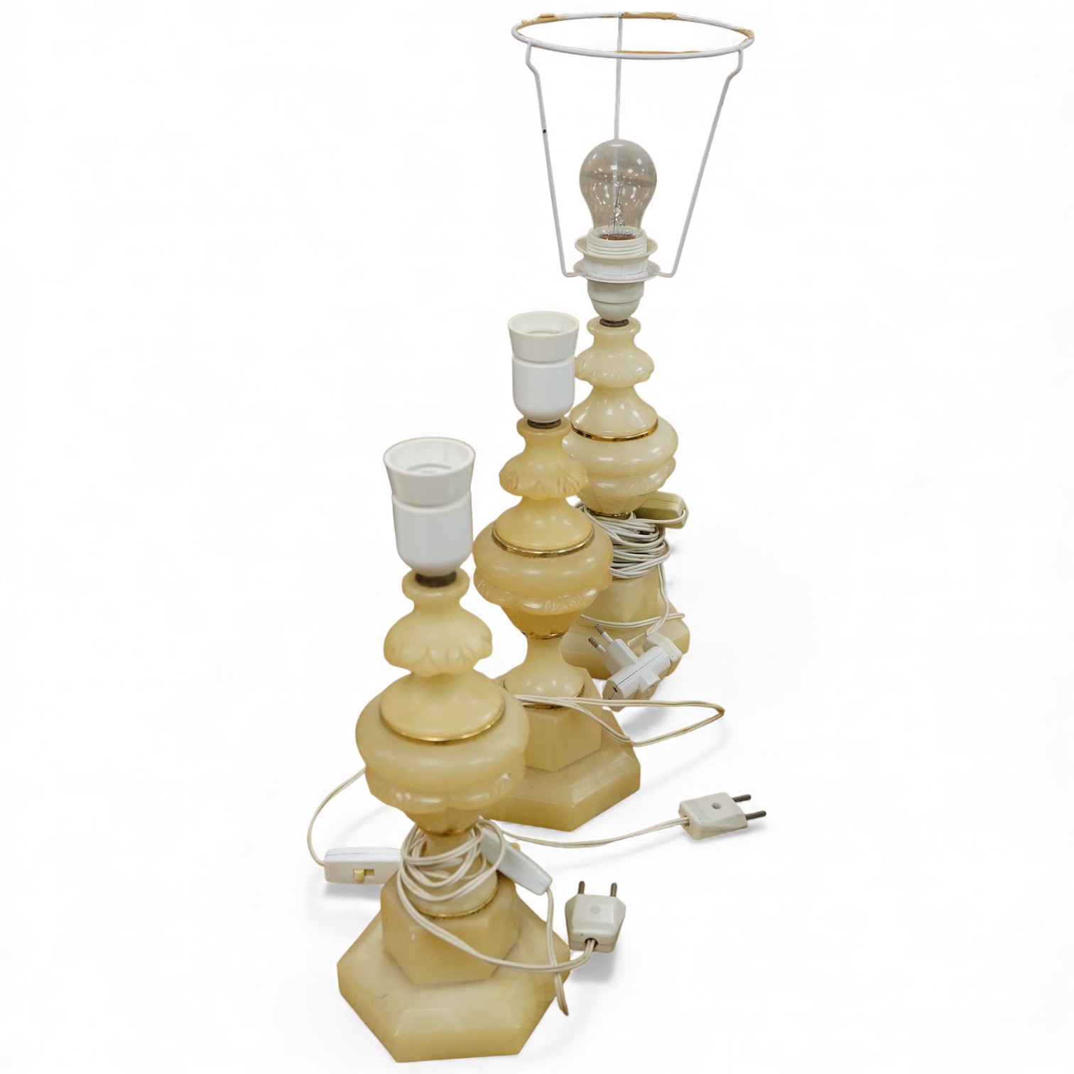 Three alabaster table lamps